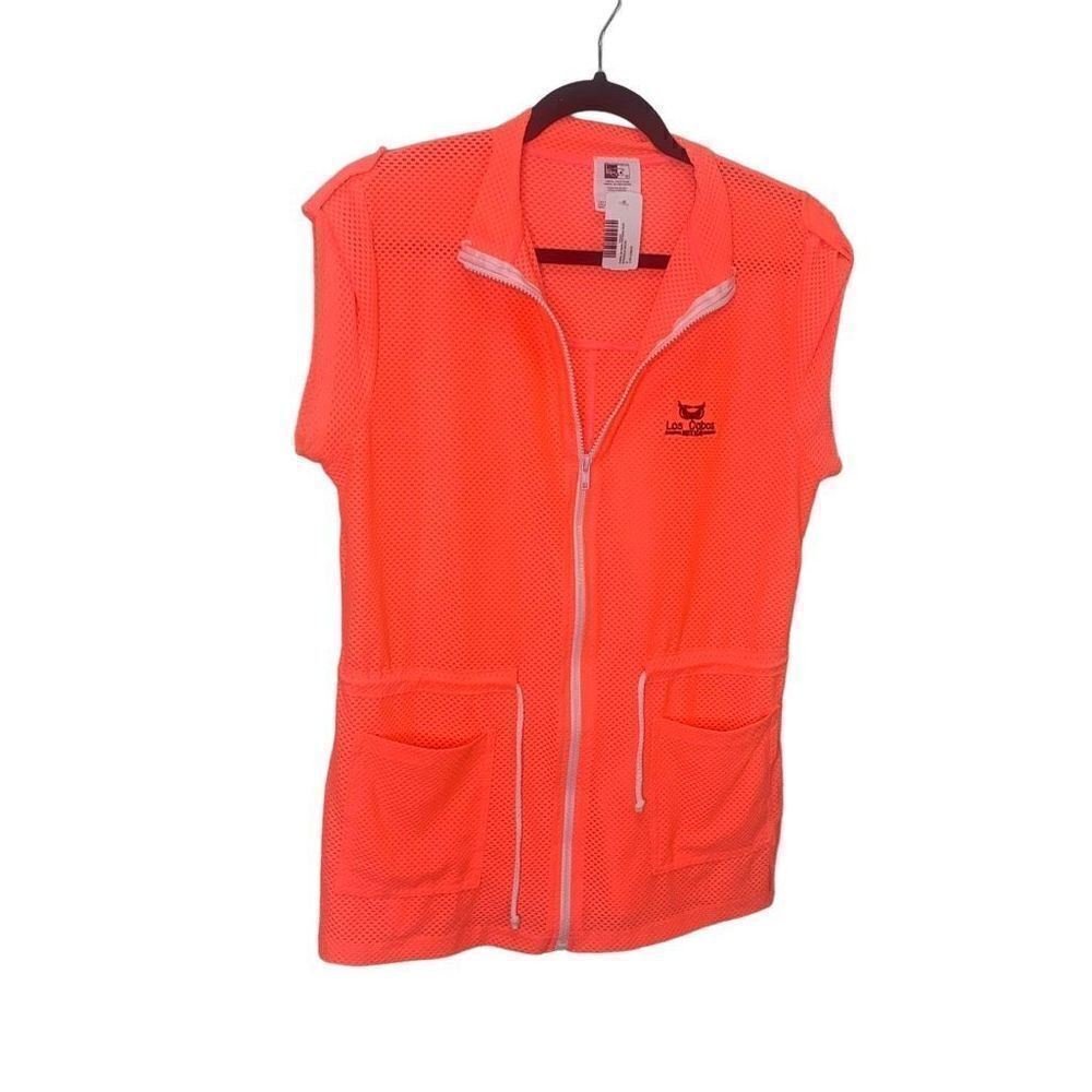 NEW Swim Cover Up Neon Pink Small Zip Up with Pockets Tie Waist Los Cabos Mexico